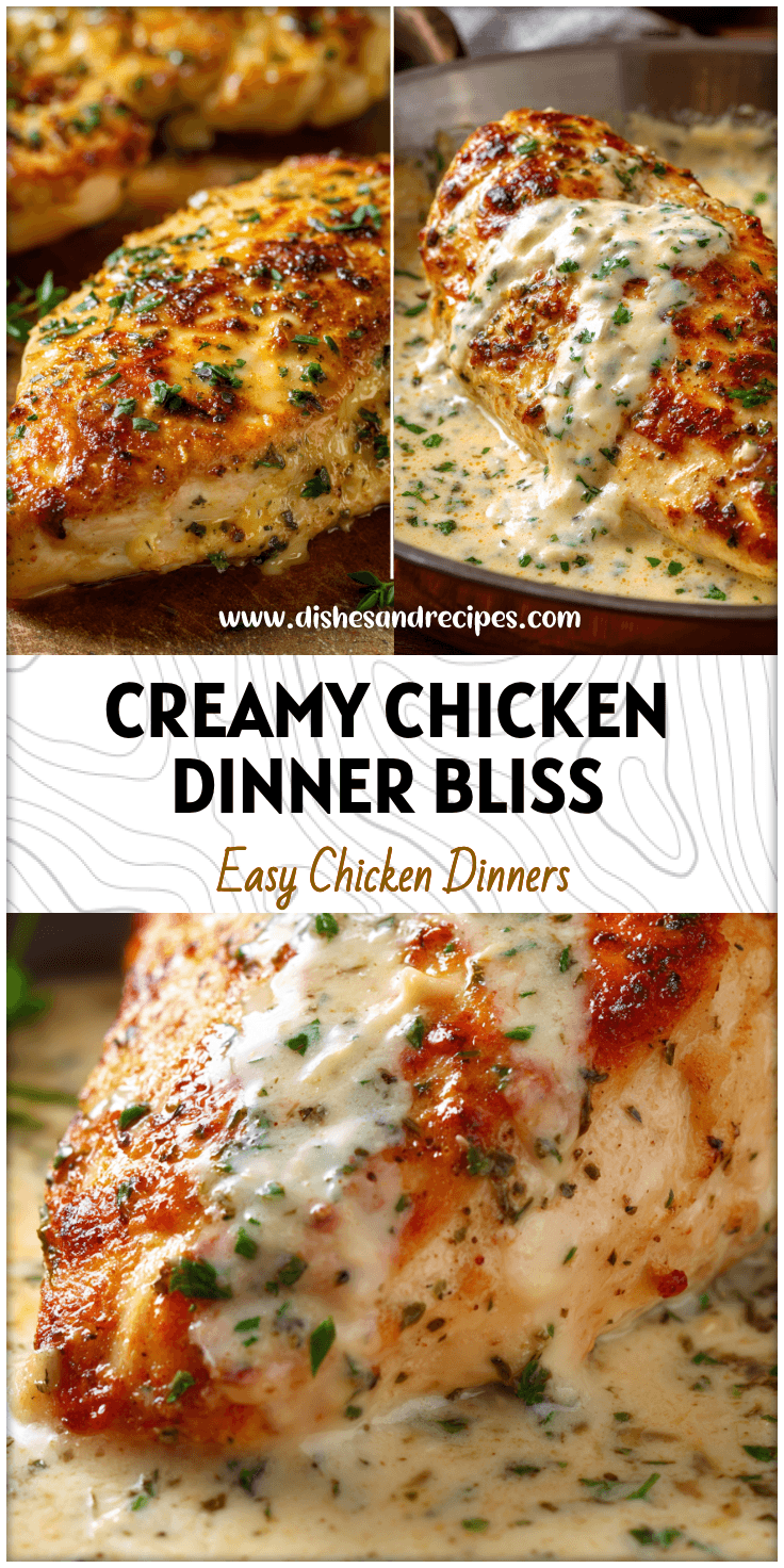 Golden baked chicken breast topped with creamy garlic parmesan sauce, perfect for Yummy Dinners.